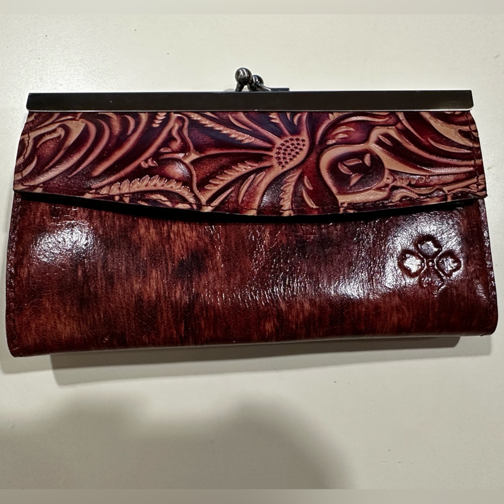 Patricia Nash Brown Leather Clutch with Floral Design